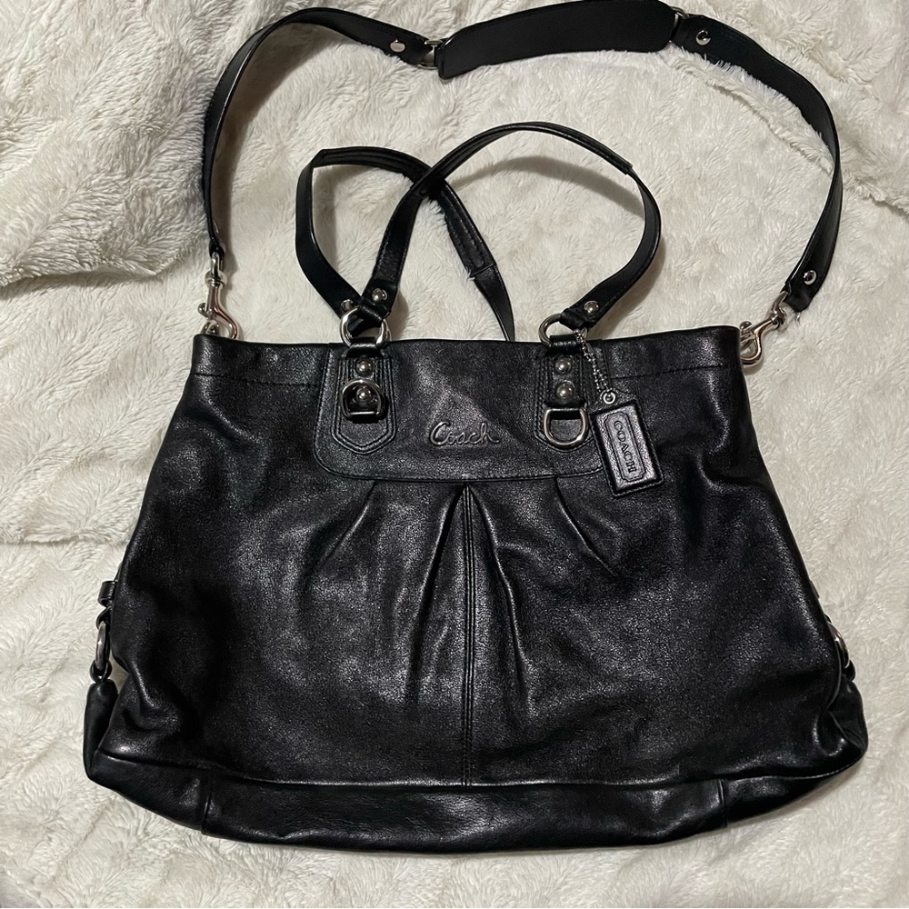 Coach Black Leather Tote with Shoulder Strap